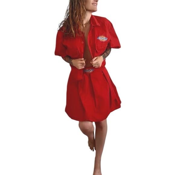 Vintage DICKIES Red Retro Pleated Skirt Crop Jacket Set 80s 90s Adult S/M Jr XXL - Picture 1 of 8